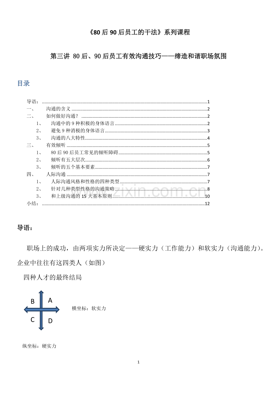 转80后90后员工管理系列课程--第三讲-80后、90后员工有效沟通技巧——缔造和谐职场氛围.docx_第1页