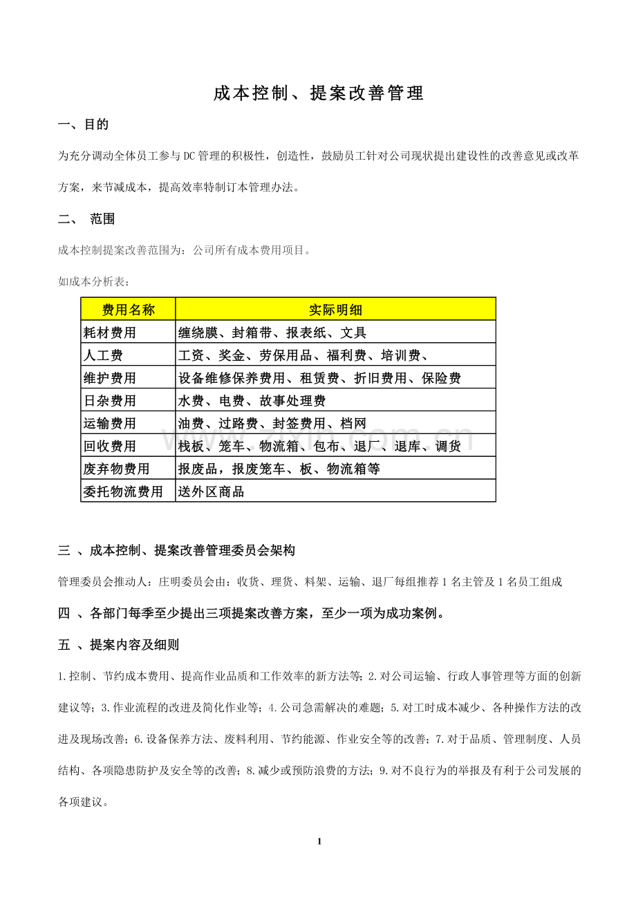 成本控制、提案改善管理.doc_第1页