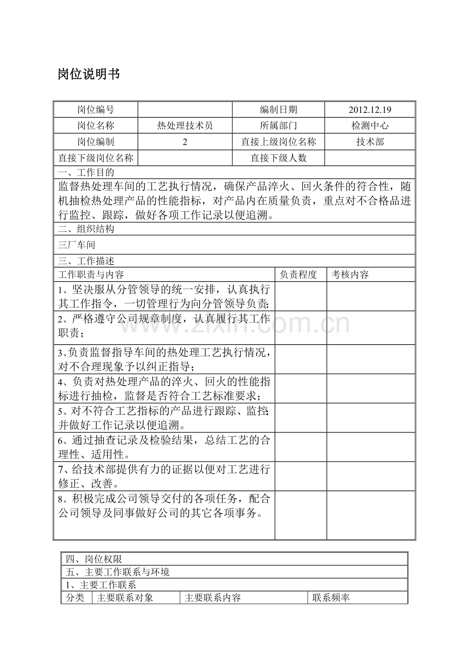 岗位说明书-热处理技术员.doc_第1页