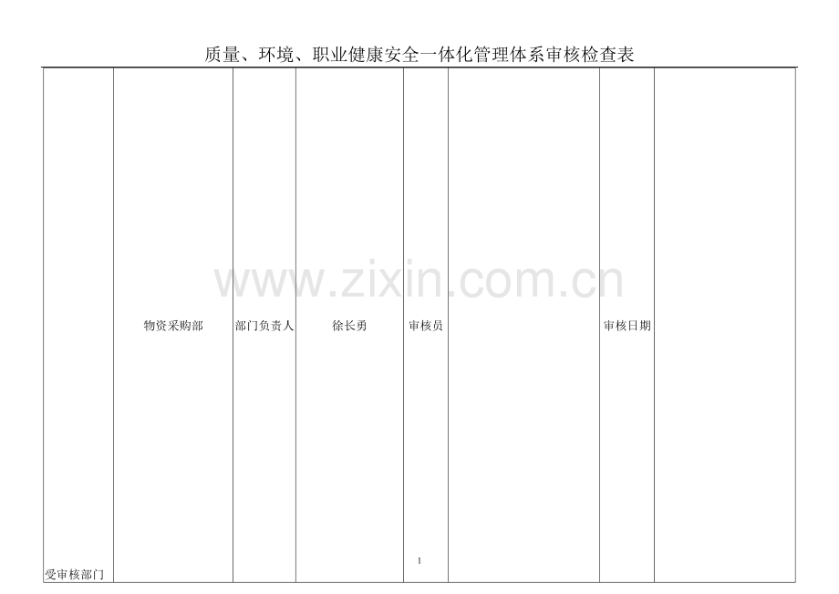 物资采购部管理体系审核检查表.doc_第1页