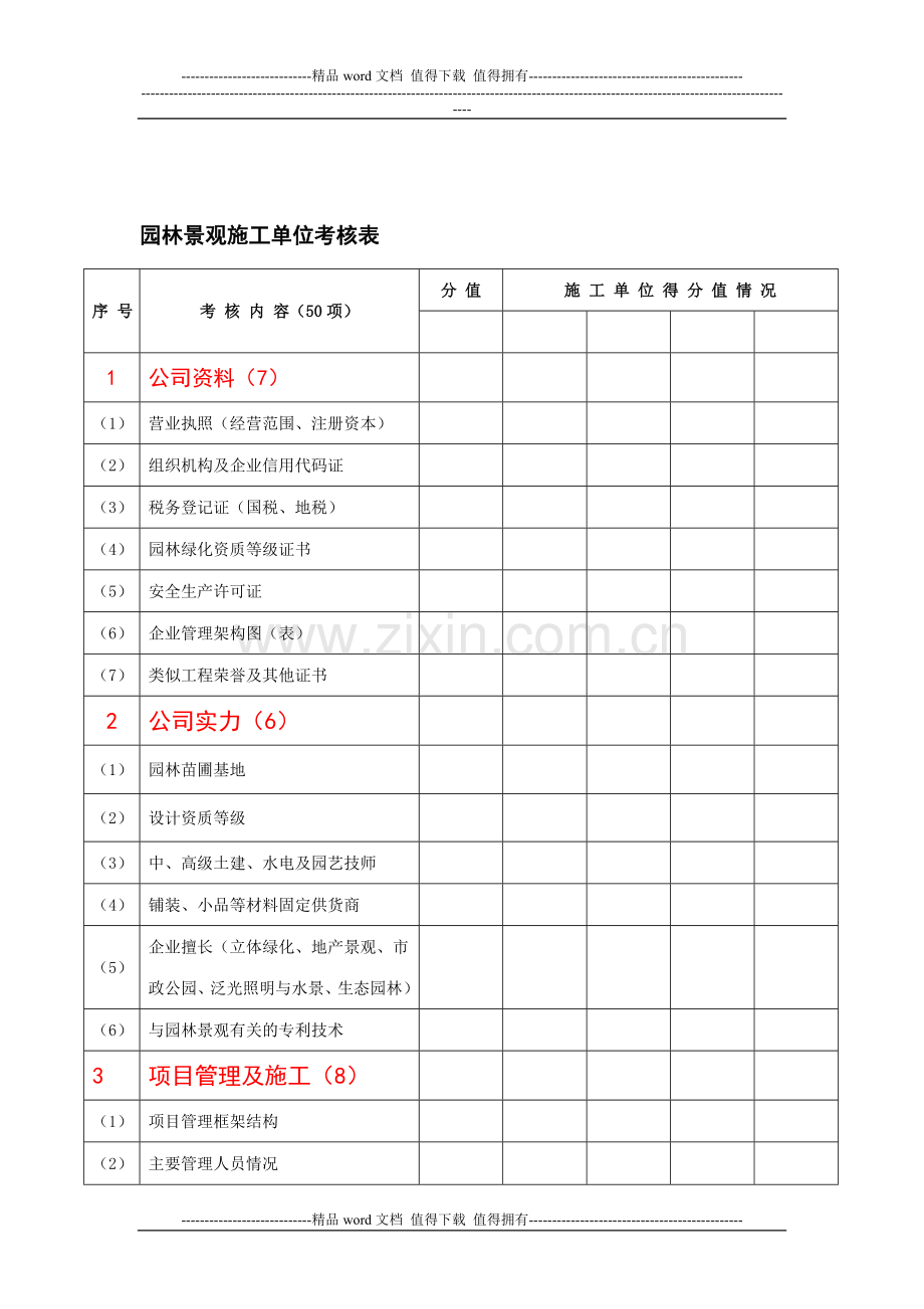 园林景观施工单位考核表..doc_第1页