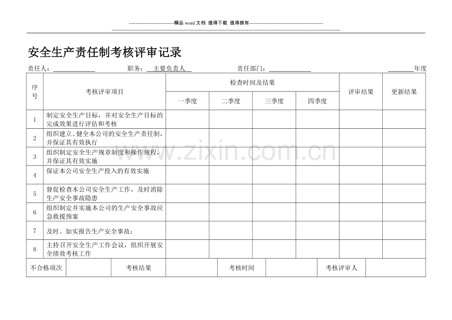 007安全生产责任制考核评审记录..doc_第1页