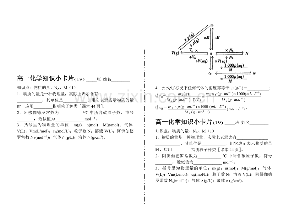 高一化学知识小卡片·物质的量、NA、M(1).doc_第1页