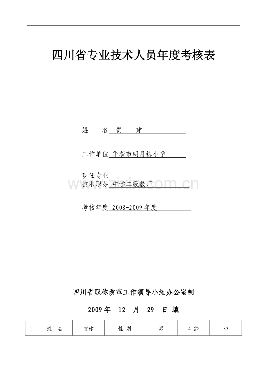 四川省专业技术人员年度考核表..doc_第1页