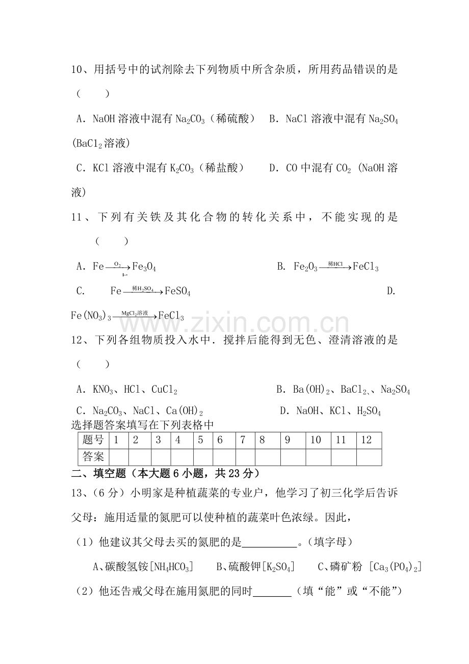 九年级化学下册第十一单元检测试题.doc_第3页