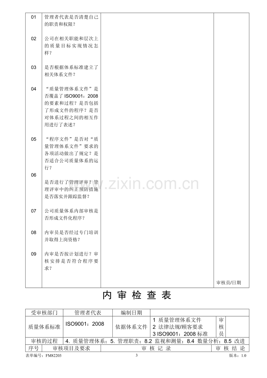 ISO9001内审检查表(范本).doc_第3页