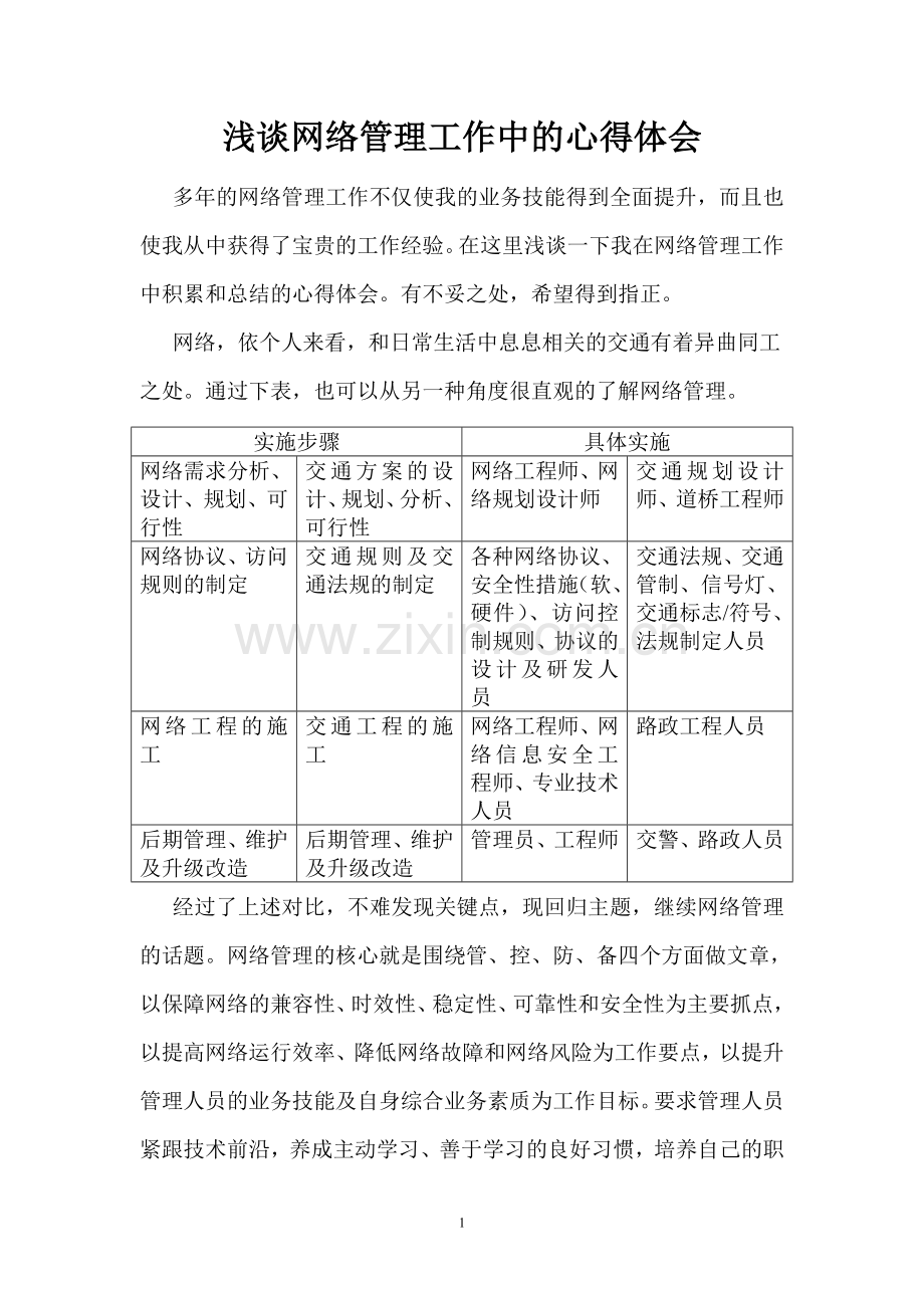 浅谈网络管理工作中的心得体会.doc_第1页