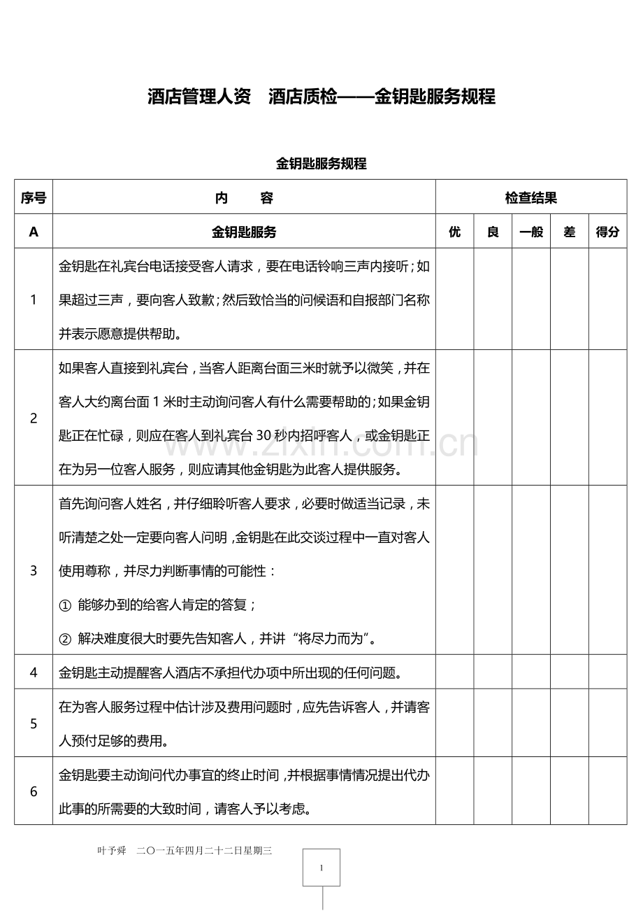 酒店管理人资--酒店质检——金钥匙服务规程2015.docx_第1页