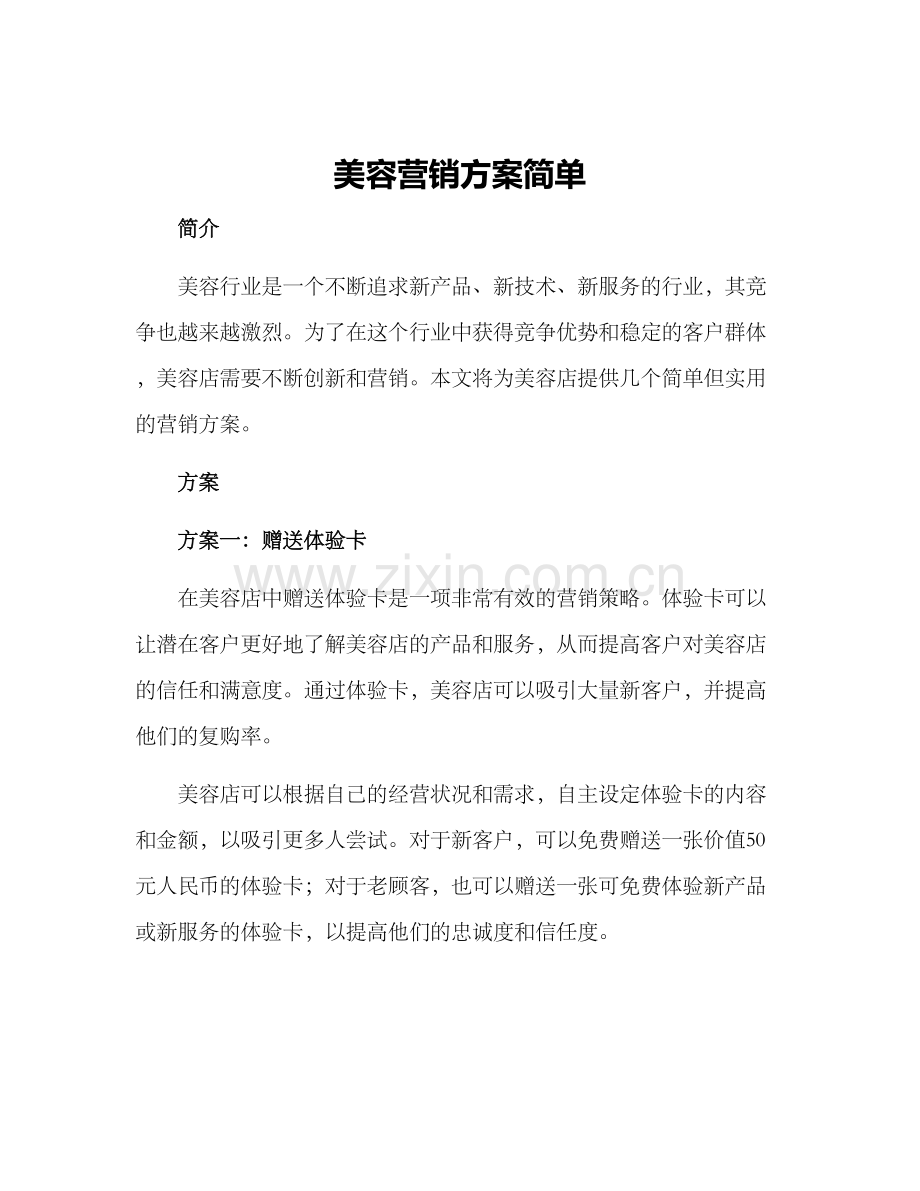 美容营销方案简单.docx_第1页