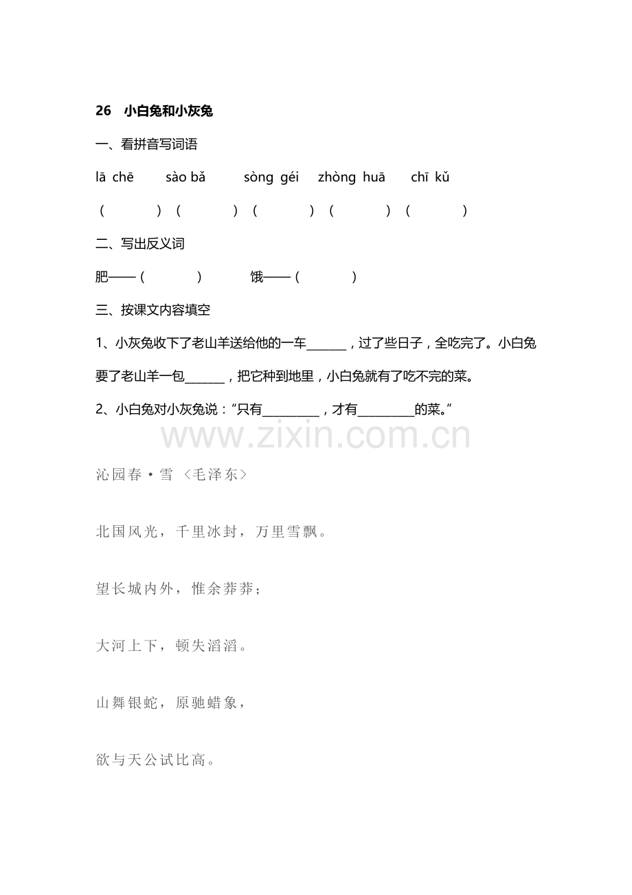 小白兔和小灰兔练习题.doc_第1页