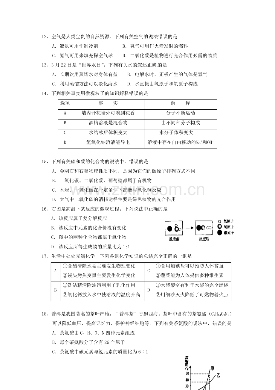 福州格致中学2015-2016学年高一化学上册期中考试试题.doc_第3页