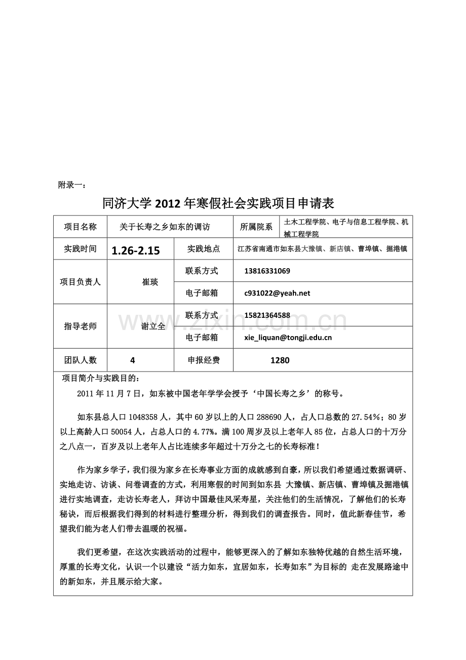 寒假社会实践项目申请表.doc_第1页