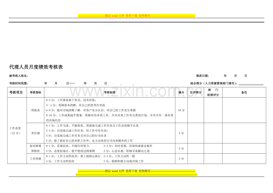 代理人员绩效考核表aa.doc_第1页