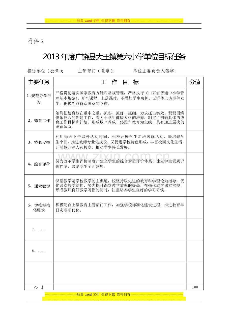 大王镇第六小学事业单位法人考核表..doc_第1页