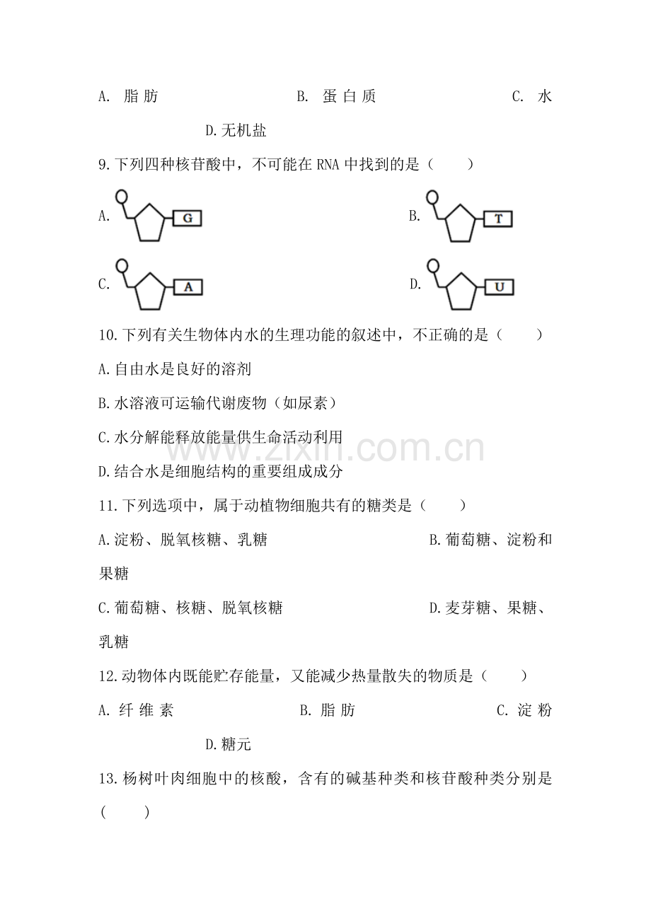 河北省广平县2016-2017学年高一生物上册期中考试题.doc_第3页