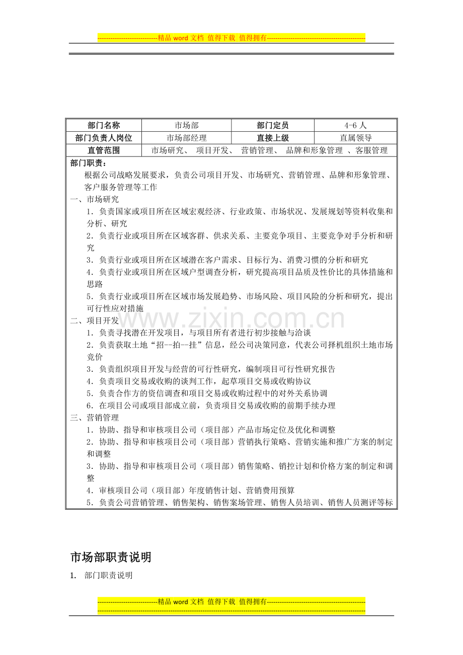 房地产企业市场部职责说明.doc_第1页