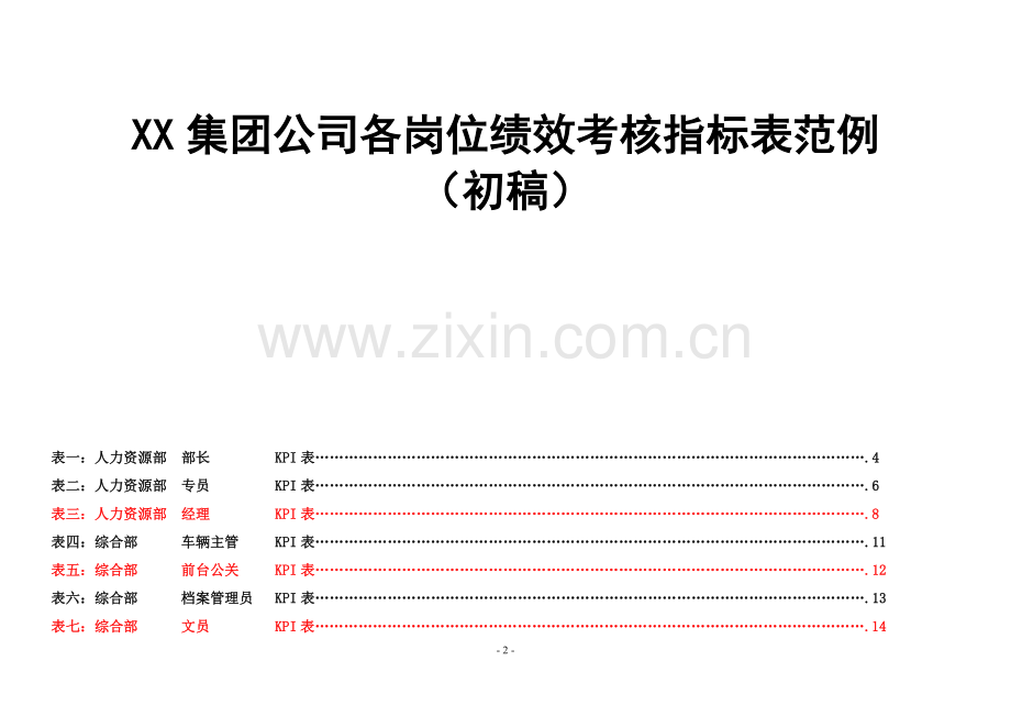 XX集团公司各岗位绩效考核指标范例..doc_第2页