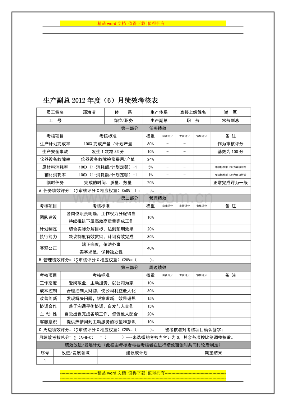 生产副总绩效考核表.doc_第1页