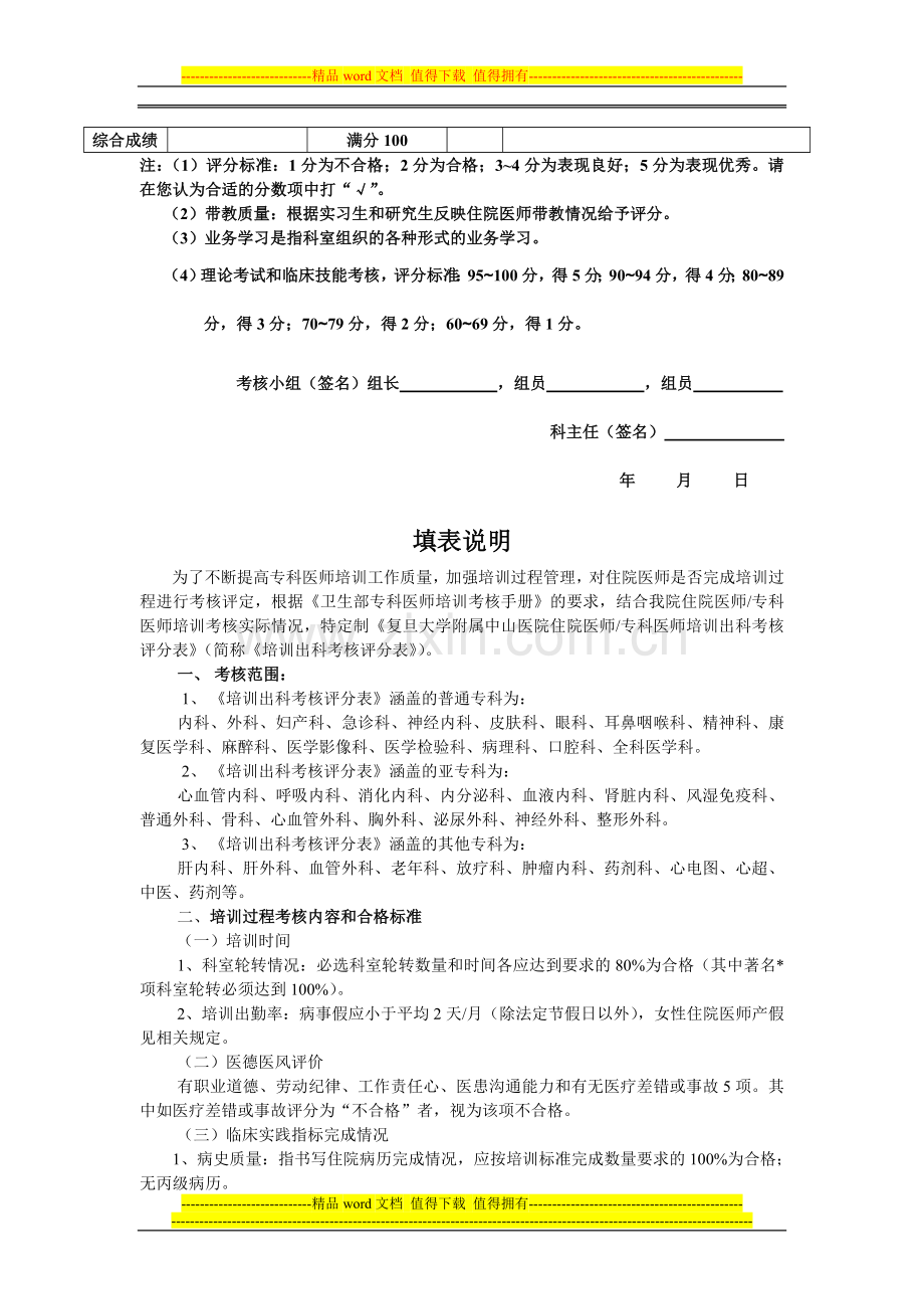 复旦大学附属中山医院住院医师培训出科考核评分表..doc_第2页