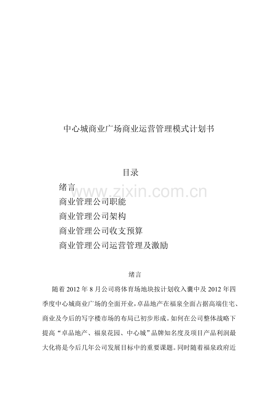 中心城商业广场商业运营管理模式计划书.doc_第1页