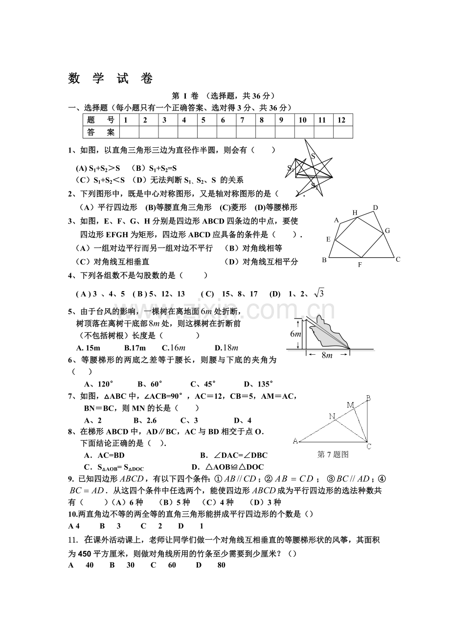 八年级数学下册月考检测试卷5.doc_第1页