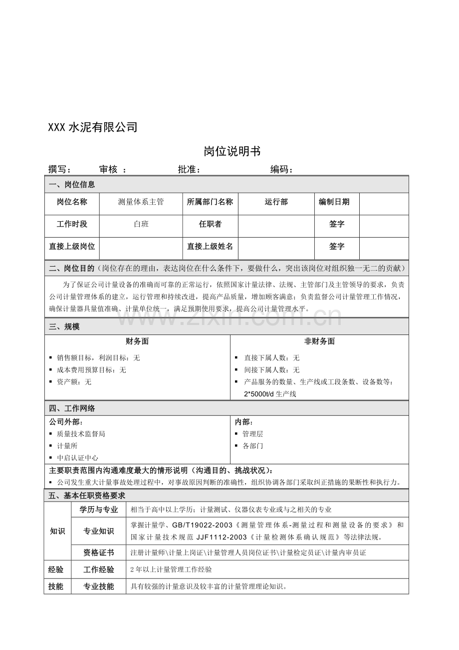 岗位说明书---测量体系主管.doc_第1页