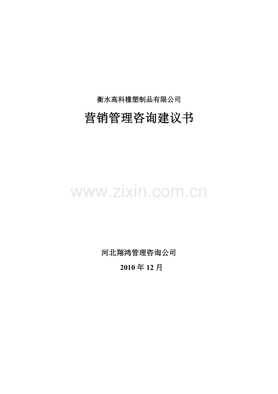 衡水高科橡塑制品有限公司营销管理咨询建议书.doc_第1页