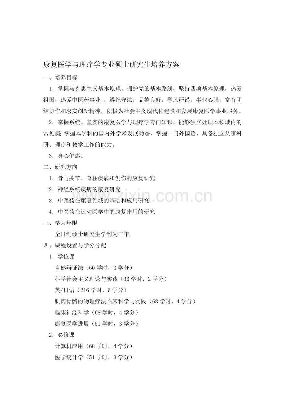 康复医学与理疗学专业硕士研究生培养方案.doc_第1页