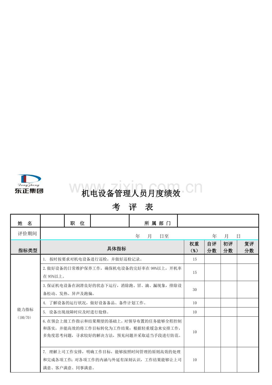 机电设备管理人员考核表..doc_第1页