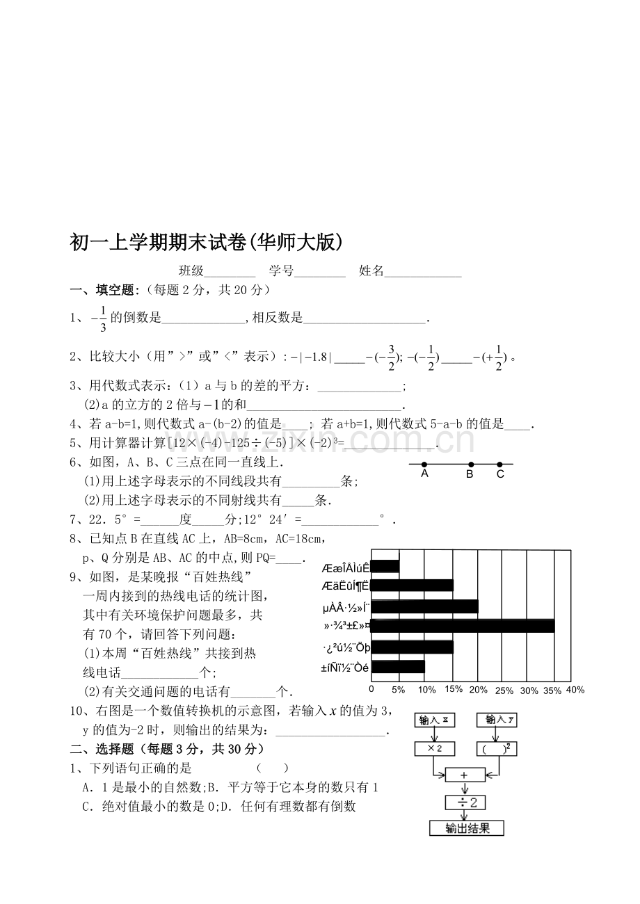 初一上学期期末试卷(华师大版).doc_第1页