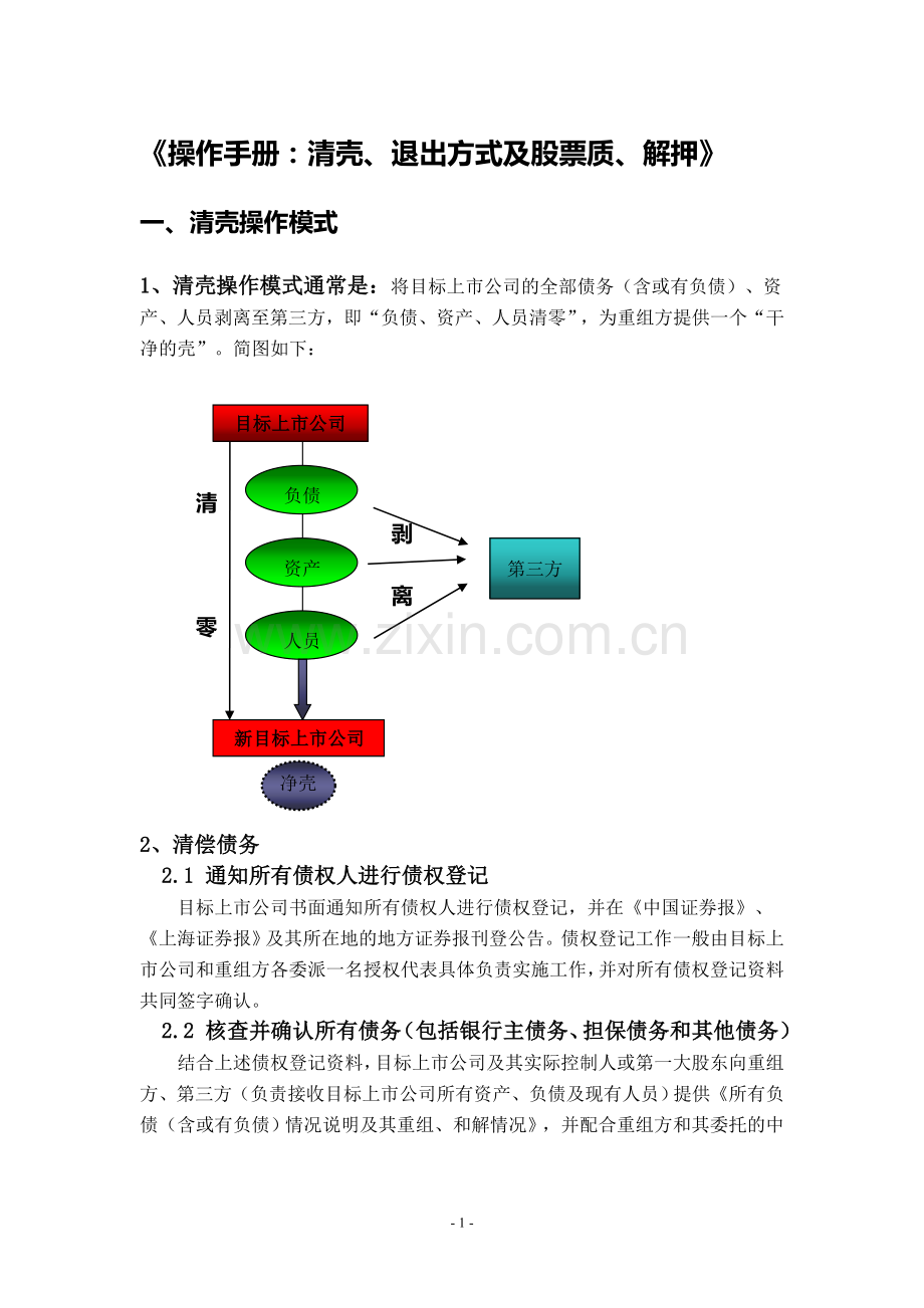 上市公司清壳、退出方式及股票质(解)押操作手册.doc_第1页