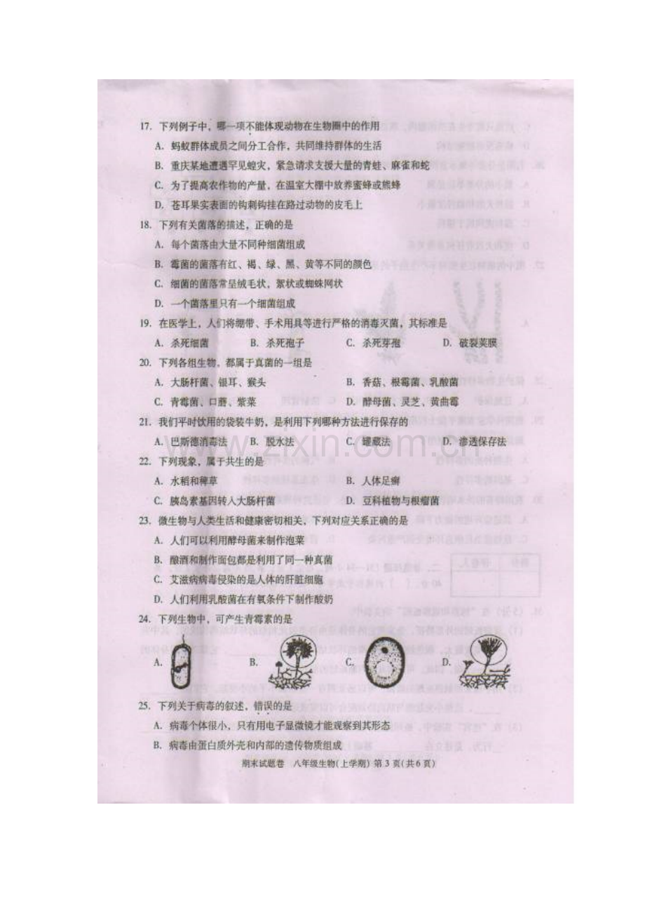 江西省八江市2015-2016学年八年级生物上册期末试卷.doc_第3页