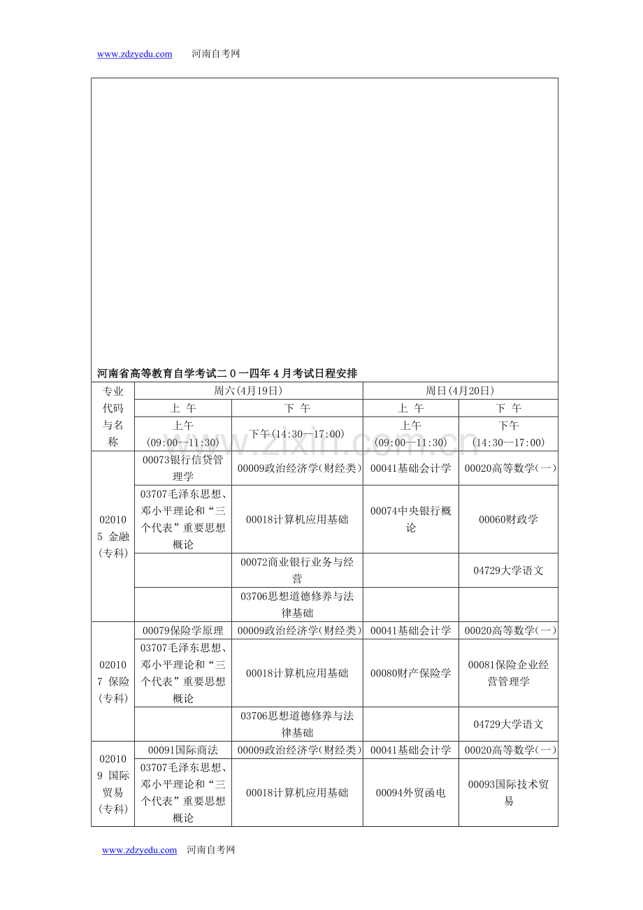 2014年4月河南省高等教育自学考试考试时间安排.doc_第1页