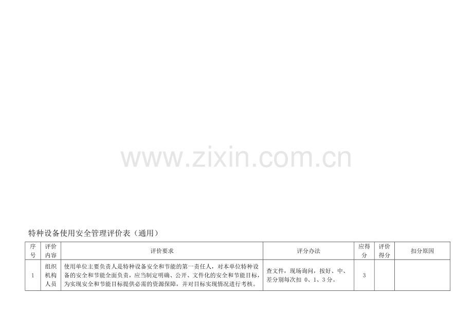 特种设备使用安全管理评价表(试行).doc_第1页