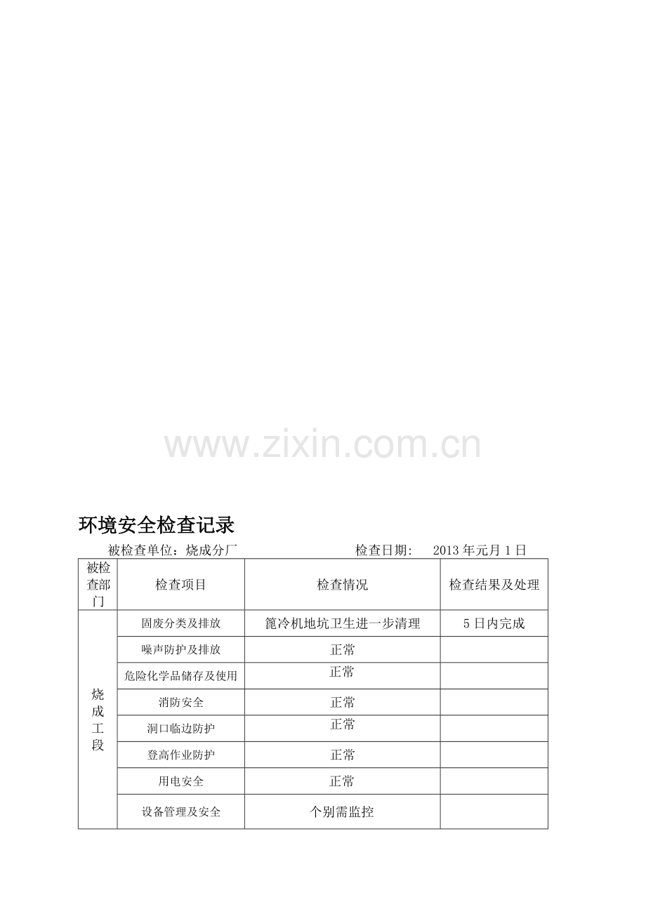 环境安全检查记录记录表[1].doc_第1页