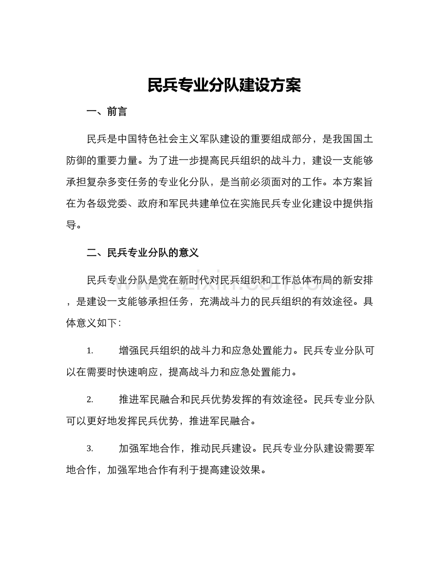 民兵专业分队建设方案.docx_第1页