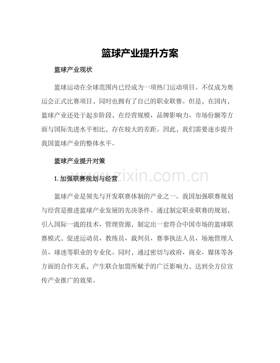 篮球产业提升方案.docx_第1页