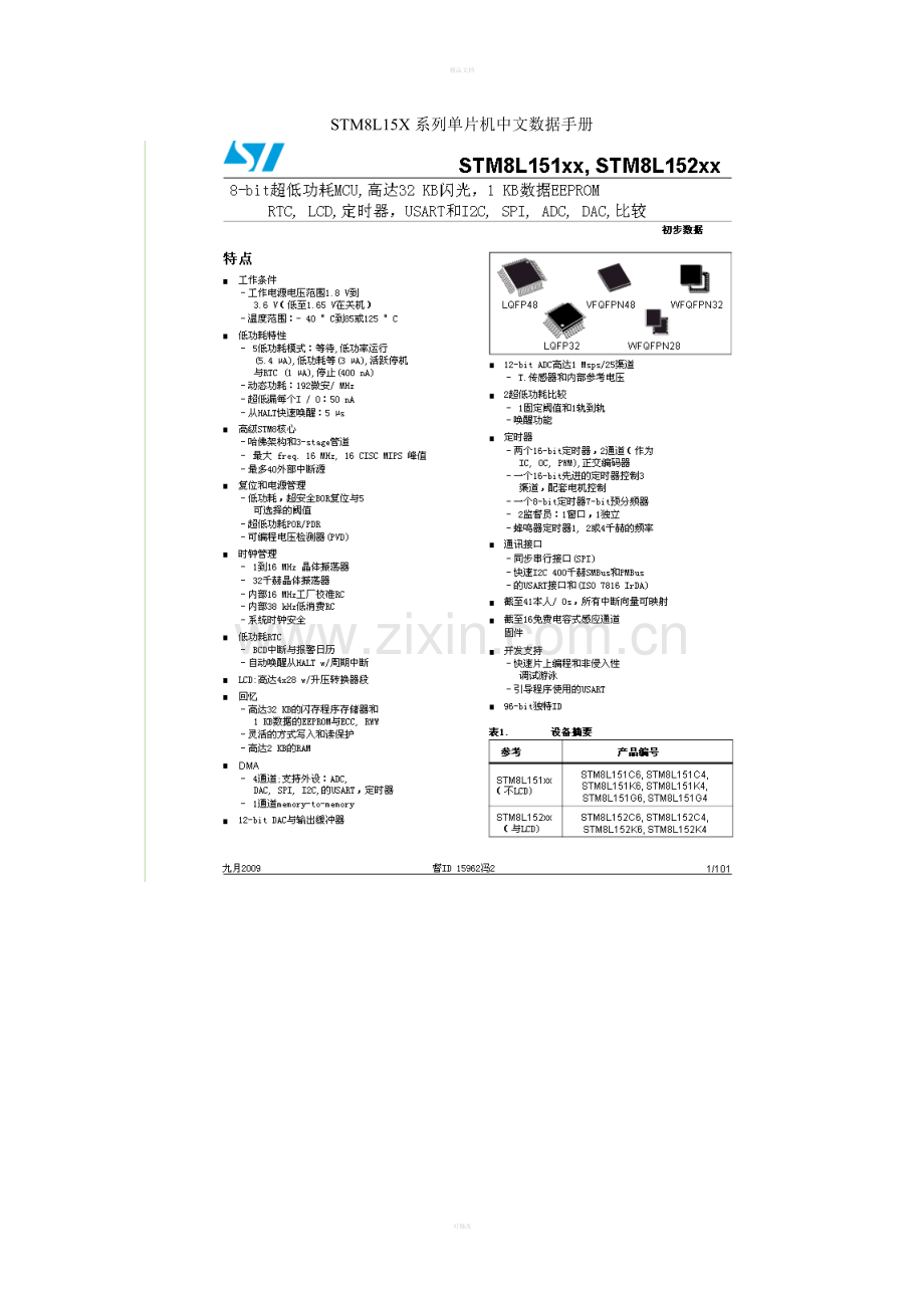 STM8L15X中文数据手册.doc_第1页