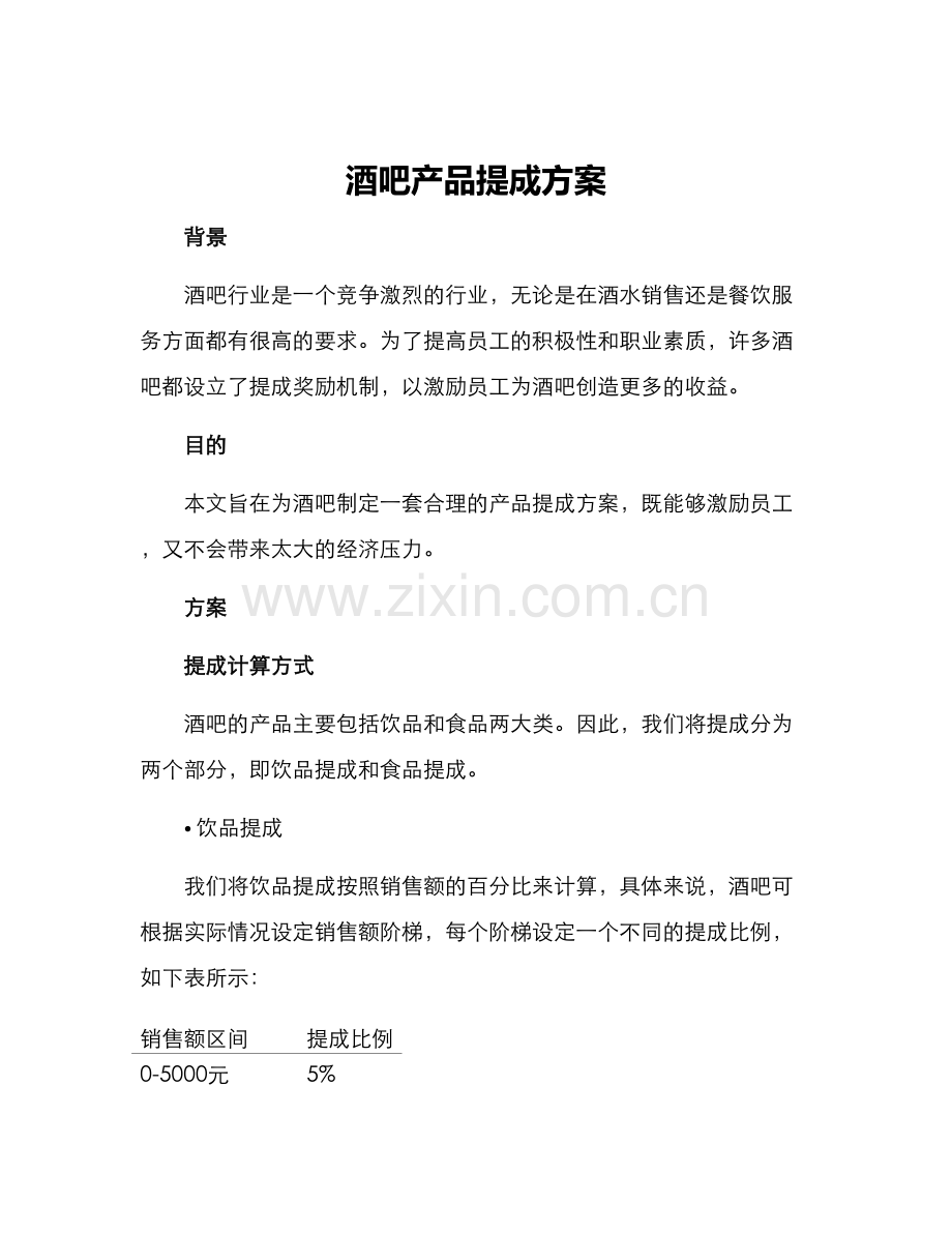 酒吧产品提成方案.docx_第1页