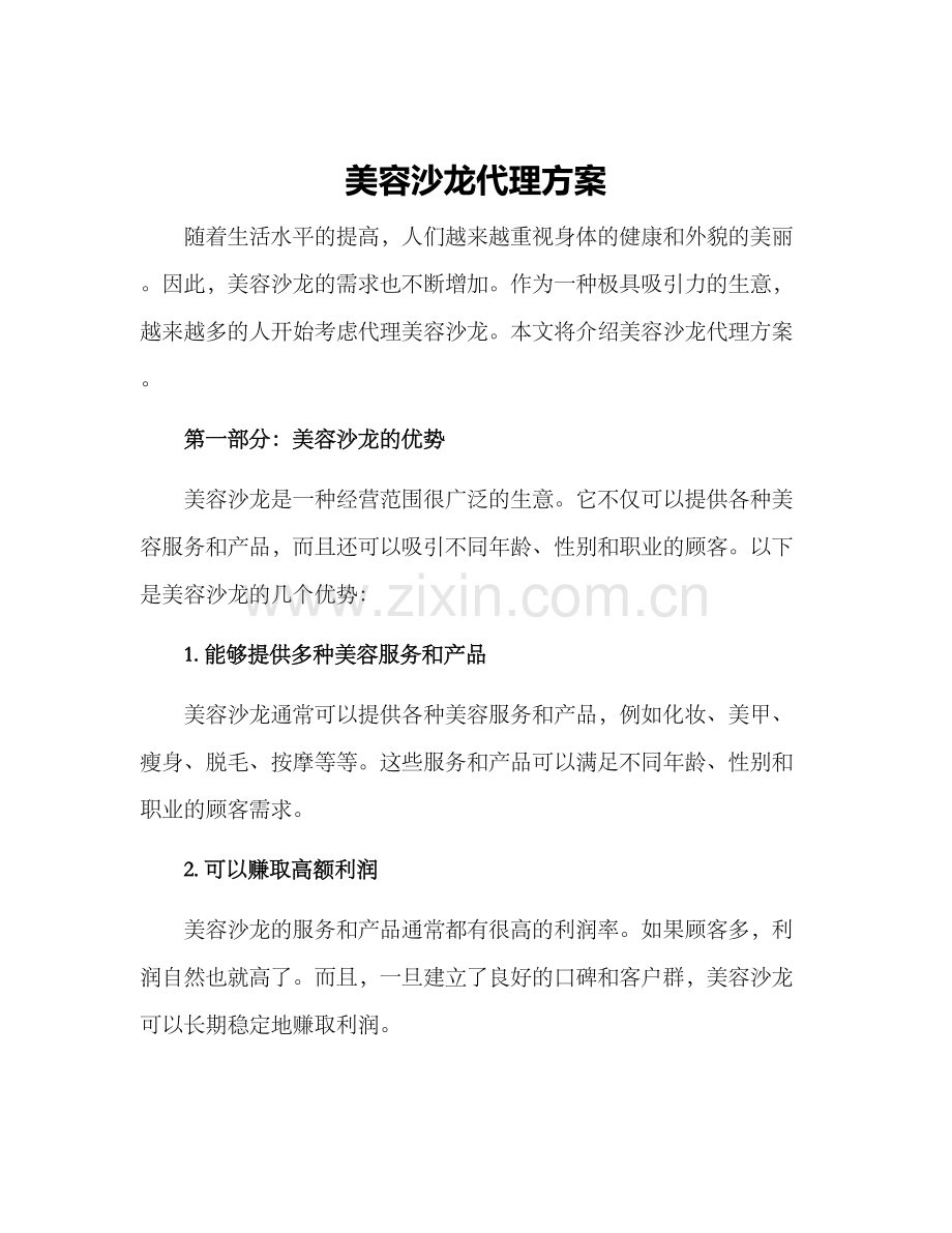 美容沙龙代理方案.docx_第1页