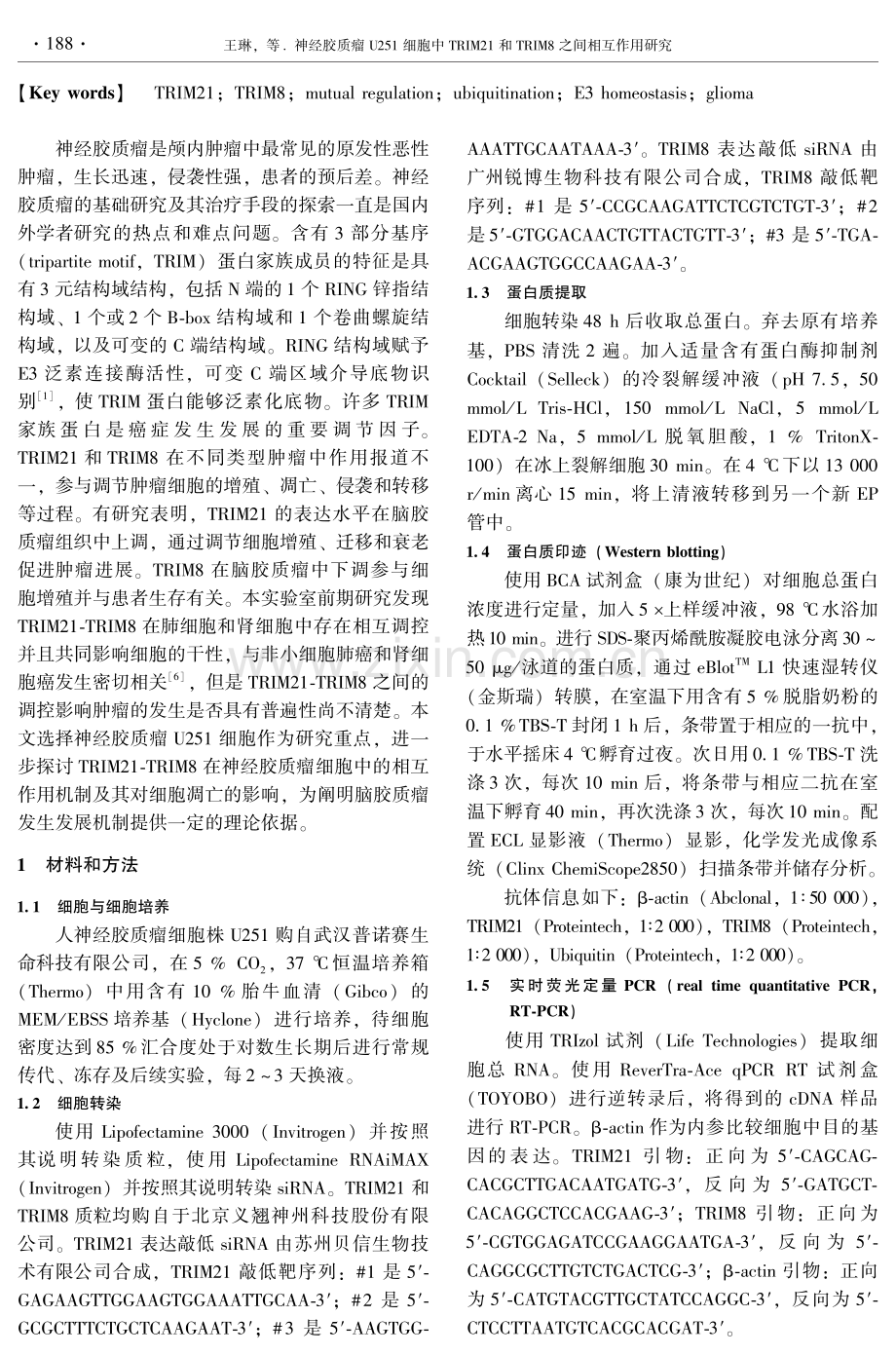 神经胶质瘤U251细胞中TRIM21和TRIM8之间相互作用研究.pdf_第2页