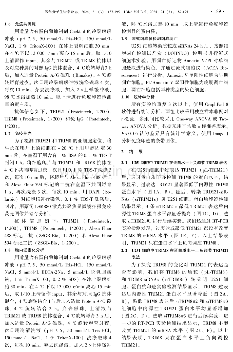 神经胶质瘤U251细胞中TRIM21和TRIM8之间相互作用研究.pdf_第3页