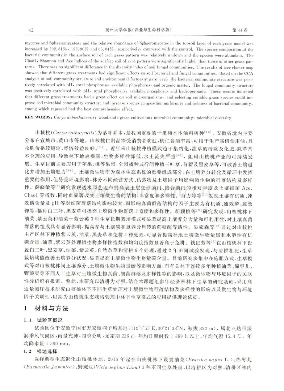 生草对山核桃林地土壤微生物群落结构和多样性的影响.pdf_第2页