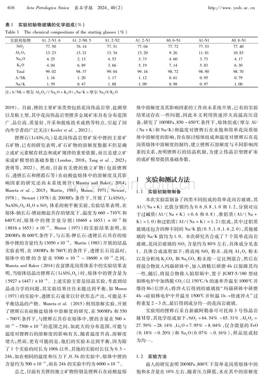 锂辉石在花岗质熔体中溶解度及其成矿意义.pdf_第2页