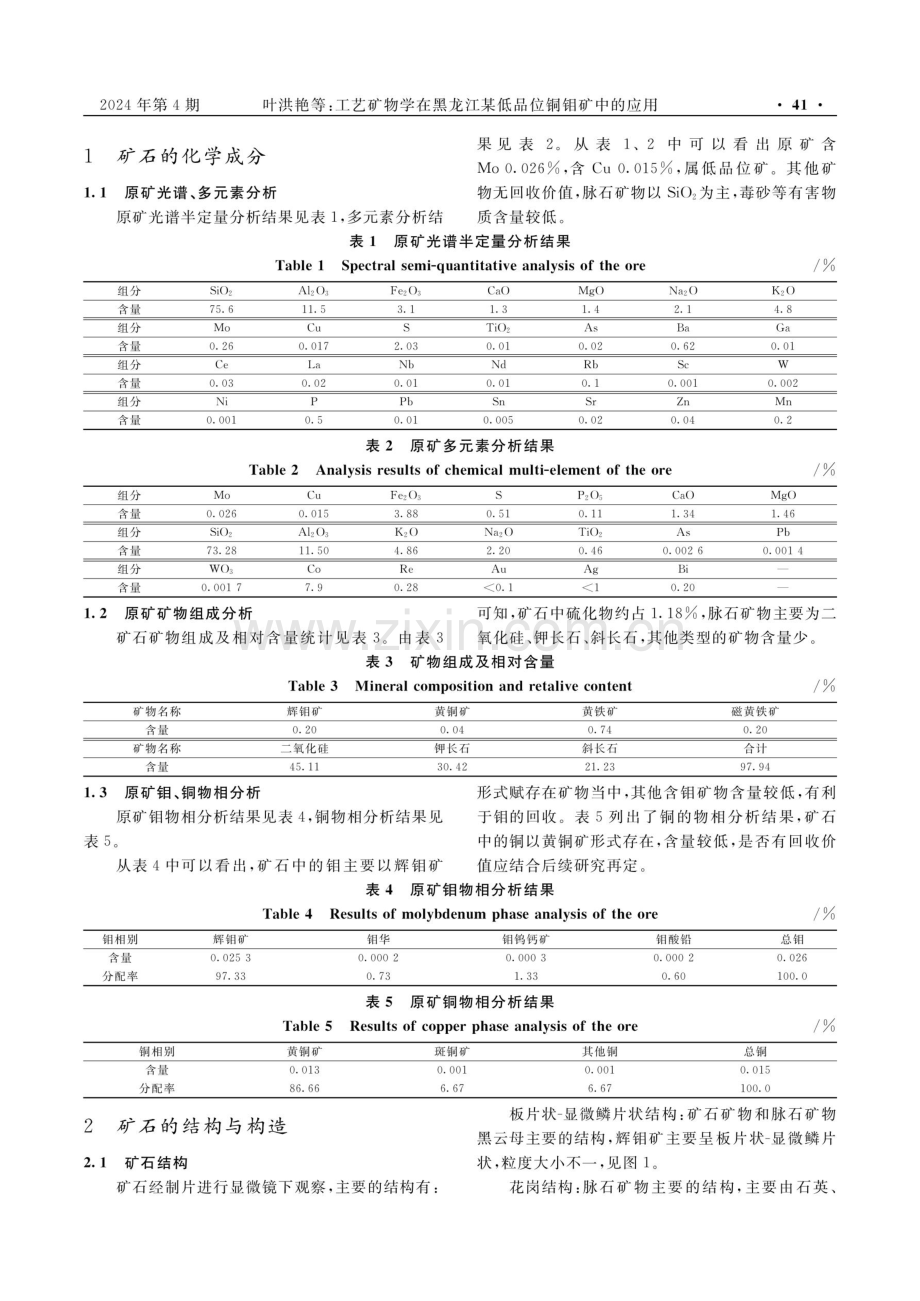 工艺矿物学在黑龙江某低品位铜钼矿中的应用.pdf_第2页