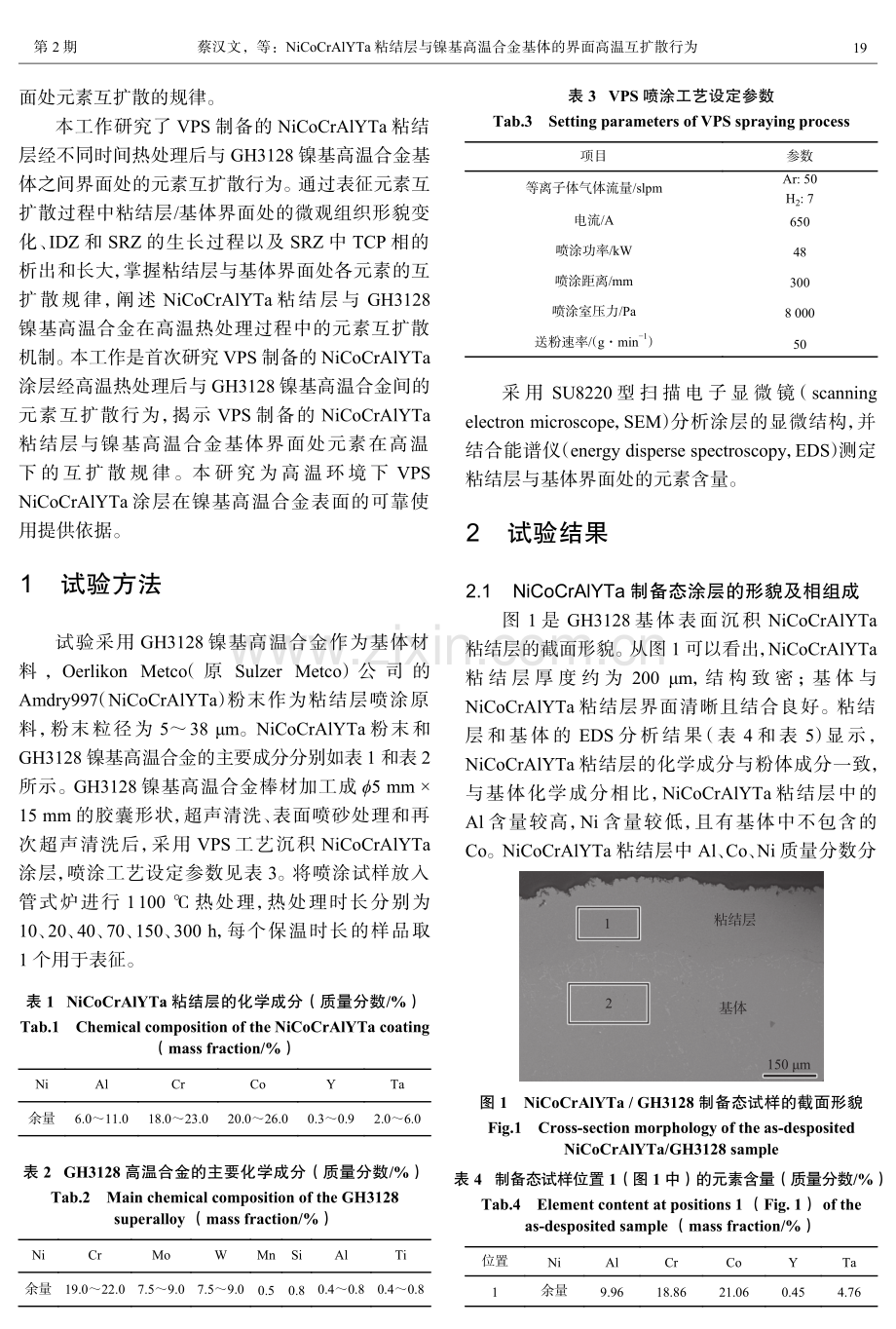 NiCoCrAlYTa粘结层与镍基高温合金基体的界面高温互扩散行为.pdf_第3页