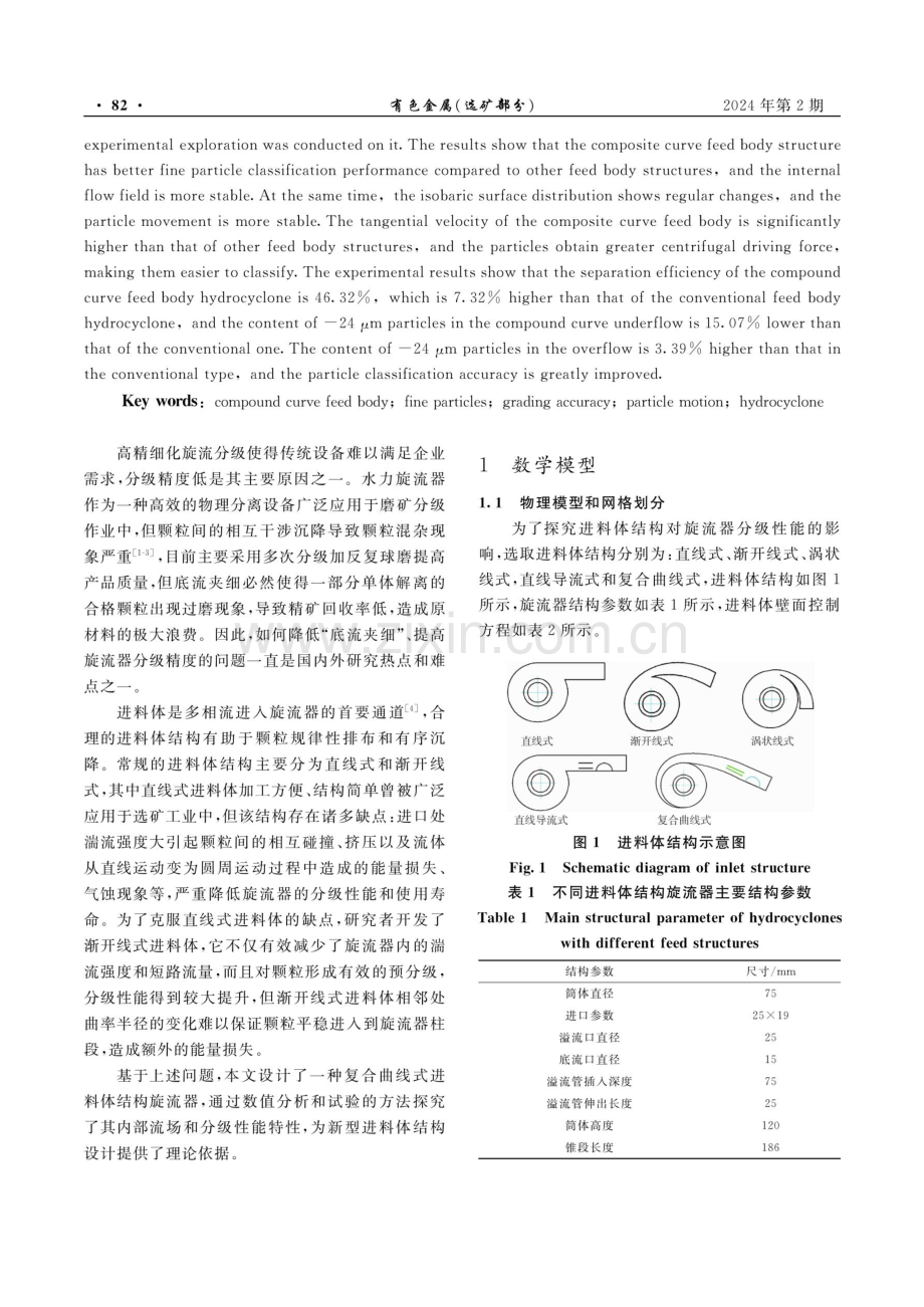 复合曲线型进料体旋流器数值分析和试验性能探究.pdf_第2页