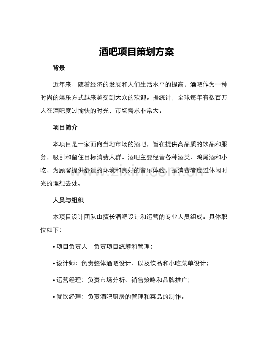 酒吧项目策划方案.docx_第1页