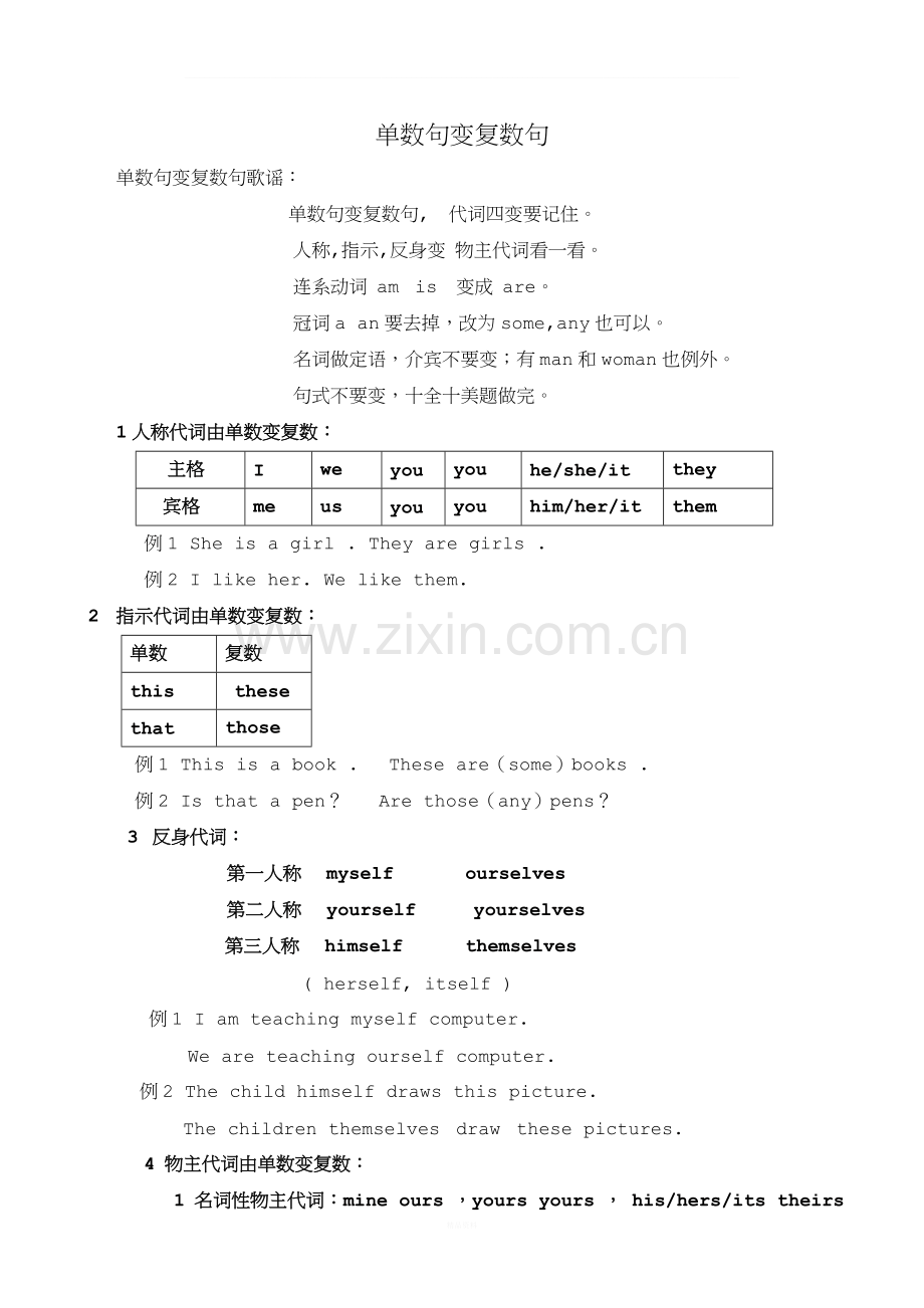 单数句变复数句(附练习及答案).doc_第1页