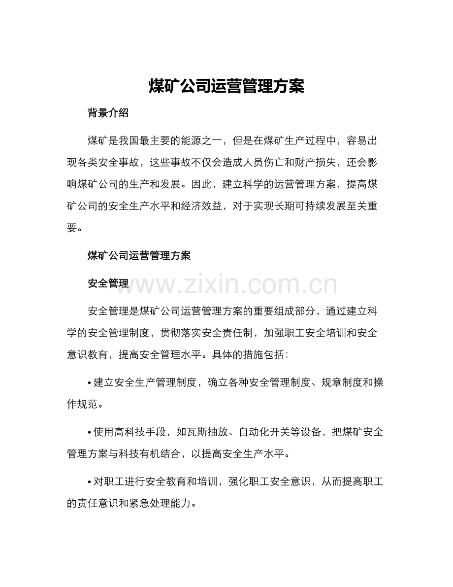 煤矿公司运营管理方案.docx_第1页